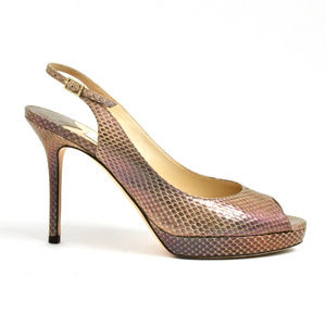 JIMMY CHOO EXOTIC Perlized Dusty Pink Python PeepToe Shoes.